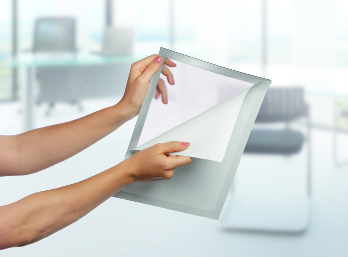 A4 Duraframe Durable Self Adhesive Poster / Sign Holder, Silver - 2's Pack AO487223