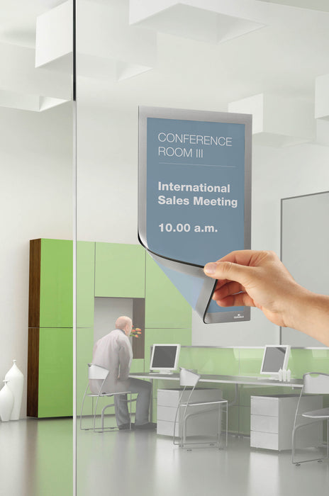 A4 Duraframe Durable Self Adhesive Poster / Sign Holder, Silver AO489923