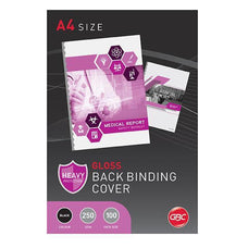 A4 Gloss Black Binding Cover 250gsm x 100's AOBCG250BK100