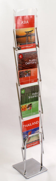 A4 Literature Display Stand 4 Trays - Chrome & Acrylic LXZL14-A4