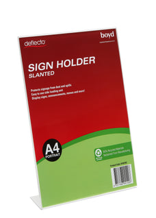 A4 Recycled Clear Menu / Sign Holder, Slanted, Portrait LX97401NZ