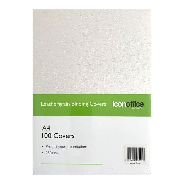 A4 White Leathergrain Binding Cover 250gsm x 100's FPBCOVWHITE