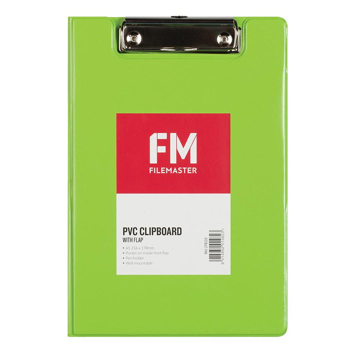 A5 Clipboard PVC With Flap Lime Green CX278110