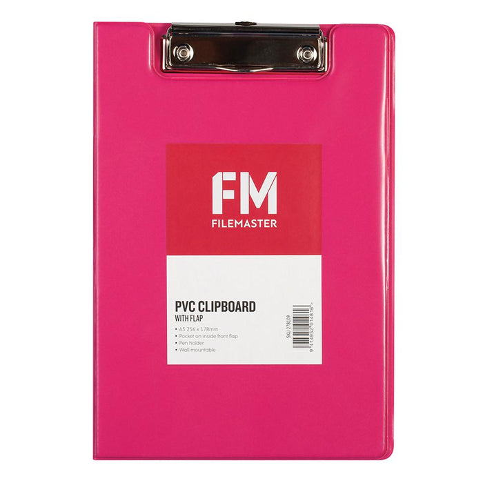A5 Clipboard PVC With Flap Shocking Pink CX278109