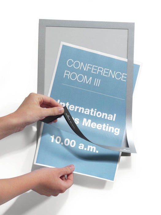 A4 Duraframe Durable Self Adhesive Poster / Sign Holder, Silver