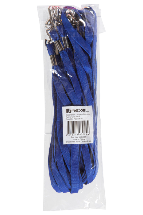 Rexel ID Flat Style Lanyards with Swivel Clip, 10 Pack, Blue
