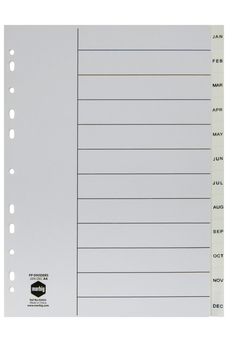 Marbig A4 White Polypropylene Indices/Divider, Jan-Dec