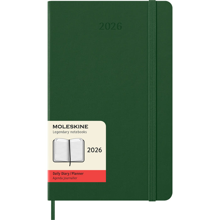 2026 Moleskine 130mm x 210mm Hard Cover Diary, Day Per Page, Myrtle Green
