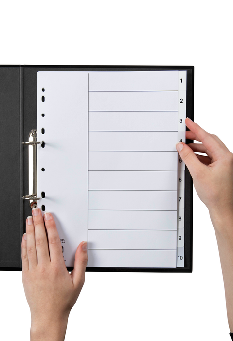 Marbig A4 White Polypropylene Indices/Divider, 1-10