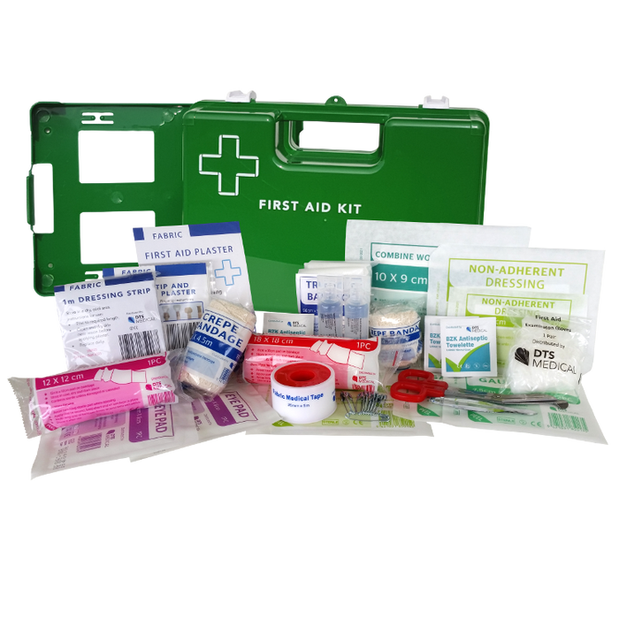 Premium 1-5 Person Industrial First Aid Work Place Kit, Green Plastic Wall Mountable with Bracket  - DTS Medical