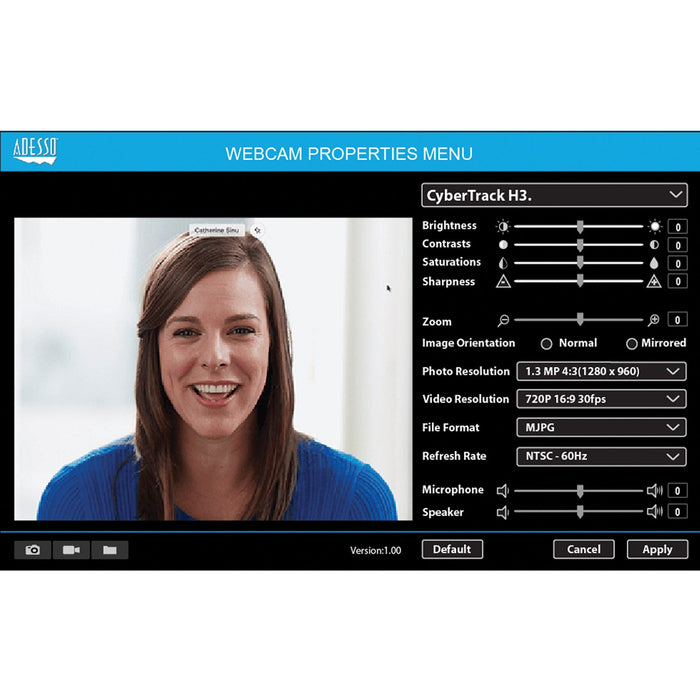 Adesso 720P HD Webcam, USB, Integrated Microphone CyberTrack H3 DSADH3