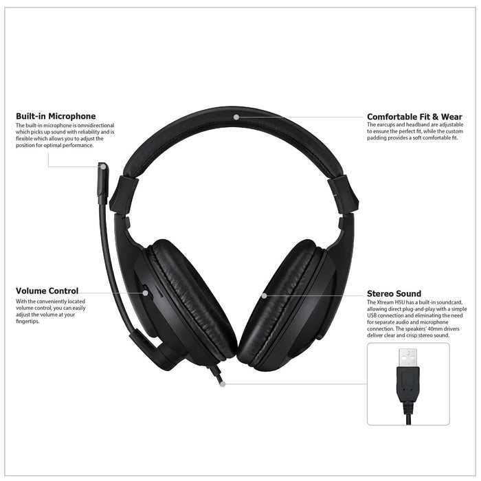 Adesso Xtream H5U Headset, Stereo USB Multimedia Headphones With Microphone DSADH5U