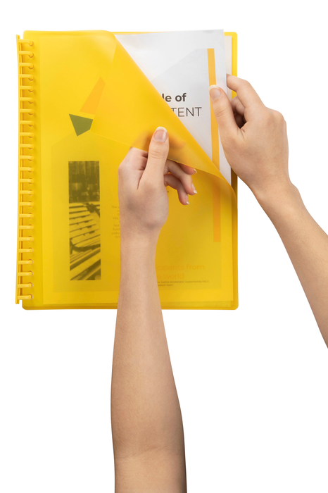 Marbig A4 20 Pocket Refillable Display Book, Translucent Yellow Cover