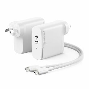Alogic 2X68 Rapid Power 68W GaN Charger - 68 W - 120 V AC, 230 V AC Input - 20 V DC/3 A, 9 V DC, 15 V DC, 5 V DC Output - White IM5080401