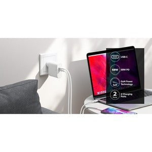 Alogic 2X68 Rapid Power 68W GaN Charger - 68 W - 120 V AC, 230 V AC Input - 20 V DC/3 A, 9 V DC, 15 V DC, 5 V DC Output - White IM5080401