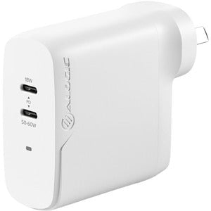 Alogic 2X68 Rapid Power 68W GaN Charger - 68 W - 120 V AC, 230 V AC Input - 20 V DC/3 A, 9 V DC, 15 V DC, 5 V DC Output - White IM5080401