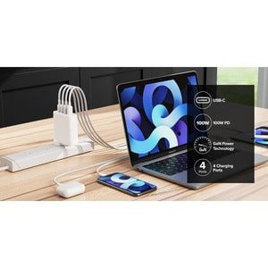 ALOGIC 4X100 Rapid Power 4 Port 100W#GaN#Charger # USB-C(Max. 100W) +#USB-C(Max. 18) +#USB-A(Max. 17W) +#USB-A(Max. 17W) -##- Includes 2m USB-C Charging Cable# (ELPCC202-WH USB-IF Certified) IM5080402