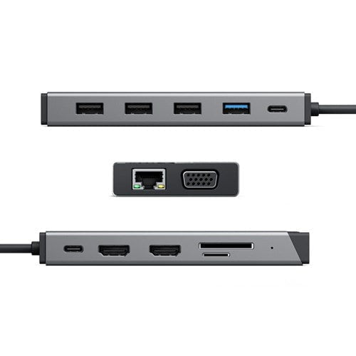 Alogic USB-C 12-in-1 FHD Triple Mini PT 100w Dock, 1x USB-C, 2x HDMI, 1x VGA, 1x SD, 1x RJ45, 4x USB-A, 1x Type-C Data Port NN85410