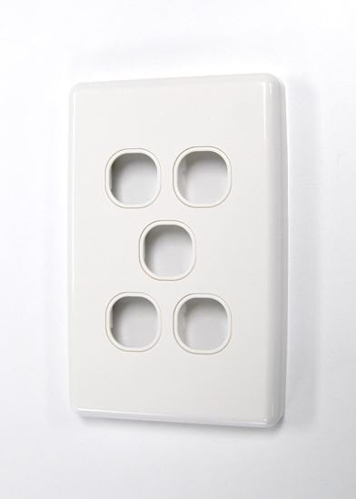 AMDEX Switch Plate ONLY. 5 Gang WPC Series Wall Face Full Cover Plate. (Accepts Clipsal Style Mechs) CDFP-5PV3