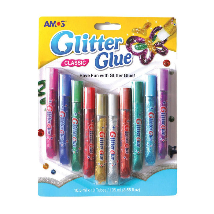 Amos Glitter Glue Pack 10 10x10.5ml CX200702