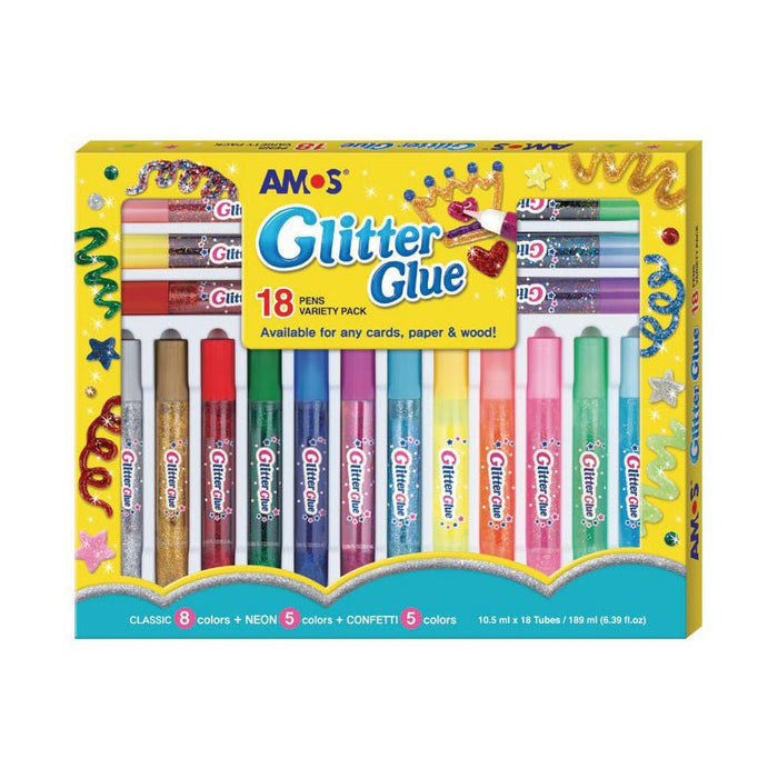 Amos Glitter Glue Pack 18 10x10.5ml CX200054