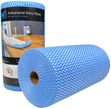 Antibacterial Wavy Wipes 300mm x 500mm x 90 sheets Roll - Blue x 4 Rolls MPH27370