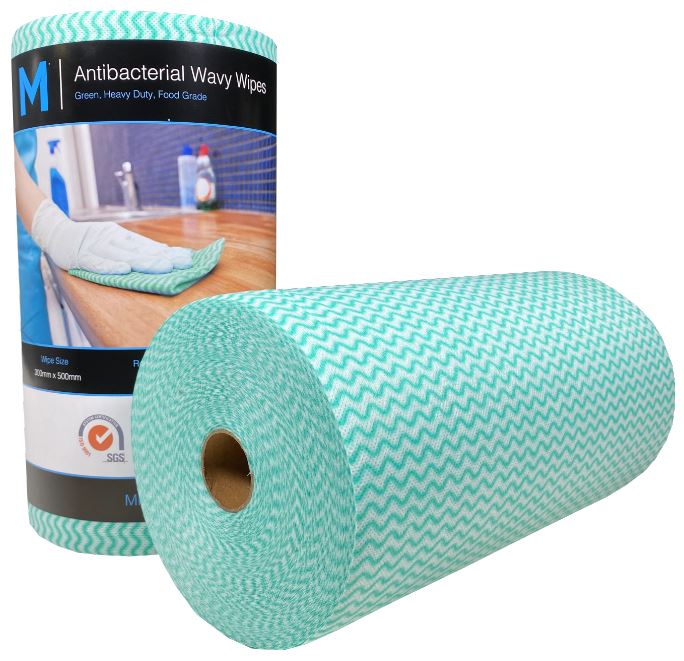 Antibacterial Wavy Wipes 300mm x 500mm x 90 sheets Roll - Green x 4 Rolls MPH27380