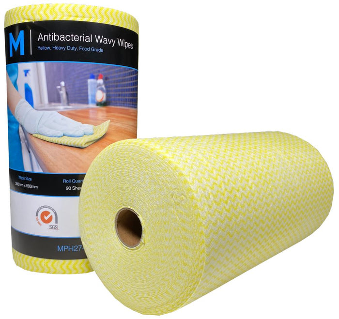 Antibacterial Wavy Wipes 300mm x 500mm x 90 sheets Roll - Yellow x 4 Rolls MPH27400