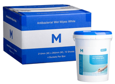 Antibacterial Wet Wipes, White, 210mm x 260mm, 70gsm, 72 Wipes x 4 Buckets MPH33165