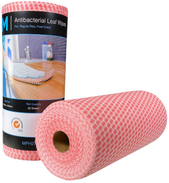 Antibacterial Wipes 300mm x 500mm x 90 sheets Roll - Red x 4 Rolls MPH27350