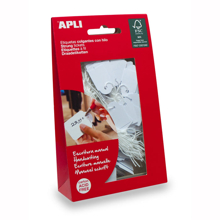 Apli Handwriting Strung Tickets 07011 22mm x 35mm White Bag Of 100 AO900400