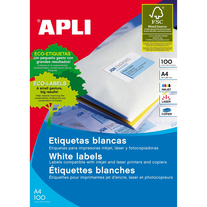 Apli Printable Labels A4 105mm x 74mm Square Edge 100 Sheets AO901279