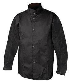 Armour Black Flame Retardant Jacket with Leather Sleeves, Kevlar Stitched, Black