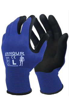 Armour Blue Foam Nitrile Open Back Gloves, General Purpose Gloves, 12 Pairs