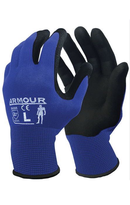 Armour Blue Foam Nitrile Open Back Gloves, General Purpose Gloves, 12 Pairs
