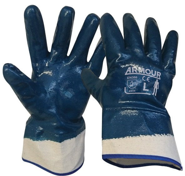 Armour Blue Nitrile Fully Coated Gauntlet Gloves, Liquidproof, 27cm, 8 Pairs