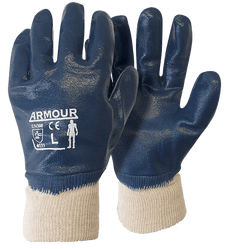 Armour Blue Nitrile Fully Coated Gloves,12 Pairs RMNIBLKFC