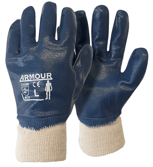 Armour Blue Nitrile Fully Coated Gloves,12 Pairs RMNIBLKFC