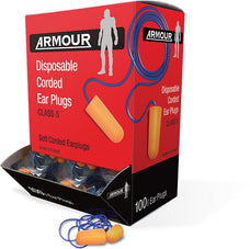 Armour Disposable Bullet Ear Plugs, Corded, Class 5, 100 Pack RMEPC100