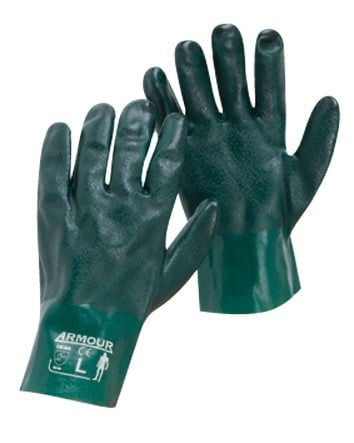 Armour Green PVC Chemical Gauntlet Gloves, Chemical Protection Gloves, 27cm, 12 Pairs RMPVCGRCG27
