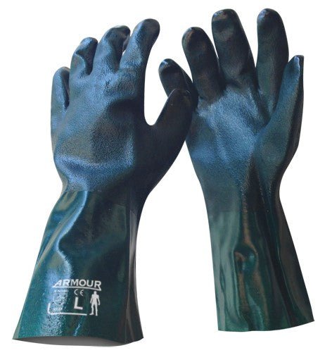 Armour Green PVC Chemical Gauntlet Gloves, Chemical Protection Gloves, 35cm, 12 Pairs RMPVCGRCG35