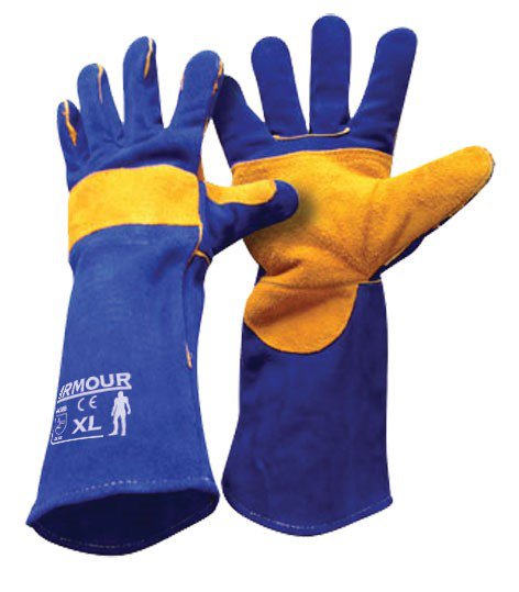 Armour Leather Blue Welding Gauntlet, General Purpose Gloves, 40cm, 4 Pairs