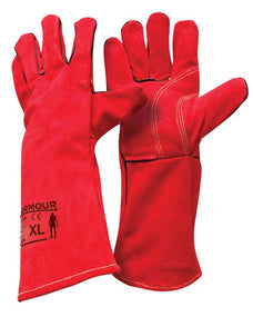 Armour Leather Red Welding Gauntlet Gloves, General Purpose Gloves, 40cm, 3 Pairs