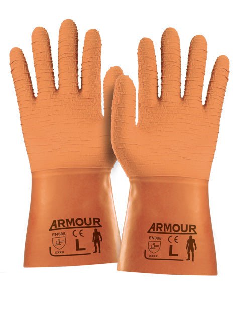 Armour Orange Crinkle Latex Gauntlet, 30cm, 2 Pairs