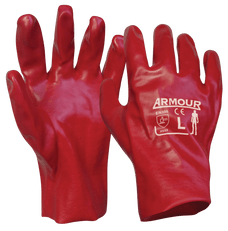 Armour Red PVC Gauntlet Gloves, Liquidproof, 27cm, 12 Pairs RMPVCRD27