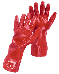 Armour Red PVC Gauntlet Gloves, Liquidproof, 35cm, 6 Pairs RMPVCRD35