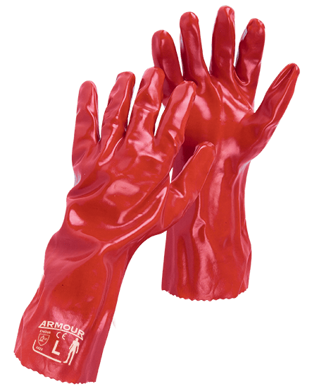 Armour Red PVC Gauntlet Gloves, Liquidproof, 35cm, 6 Pairs RMPVCRD35