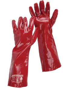 Armour Red PVC Gauntlet Gloves, Liquidproof, 45cm, 6 Pairs RMPVCRD45