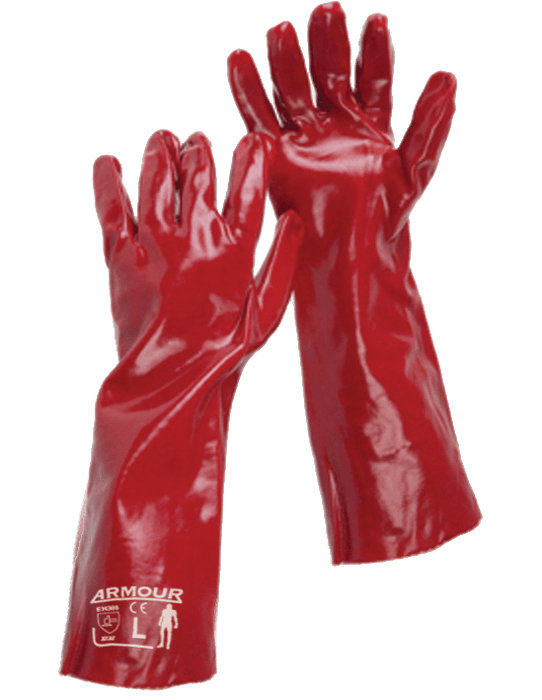 Armour Red PVC Gauntlet Gloves, Liquidproof, 45cm, 6 Pairs RMPVCRD45