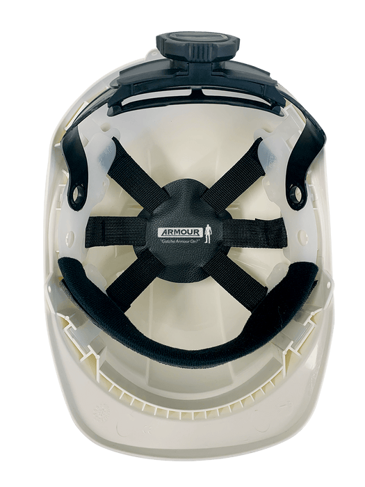 Armour Safety Helmet 6 Point Ratchet Harness, Vented